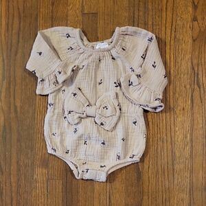 Grayson Mini Beige Baby Romper with Bow